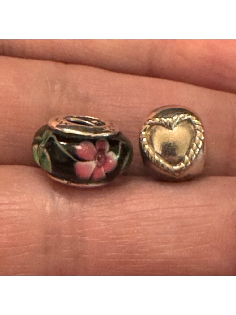 Set of 2 Sterling Silver Slide Charms Snap Closure & Flower Bead One Size